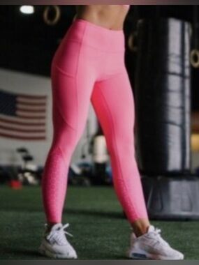 Zyia Active Women's Neon Coral Flower Power Luxe Hi-rise Leggings Size 6-8